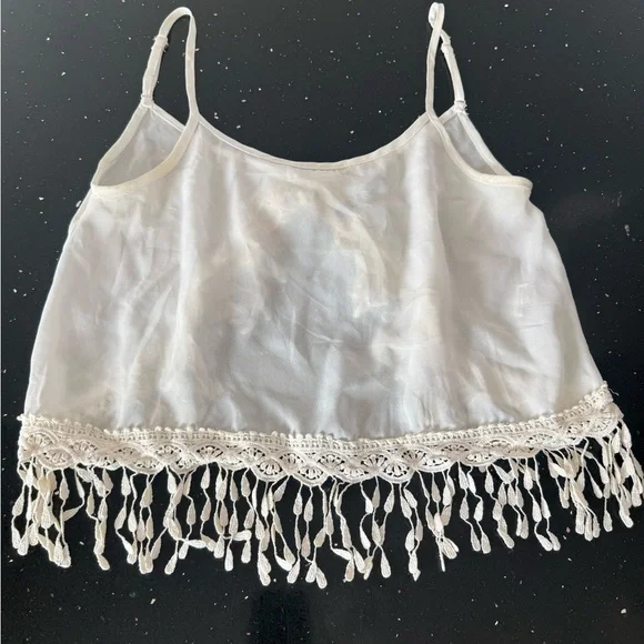 White Crochet Fringe Tank Top - Picture 3 of 8